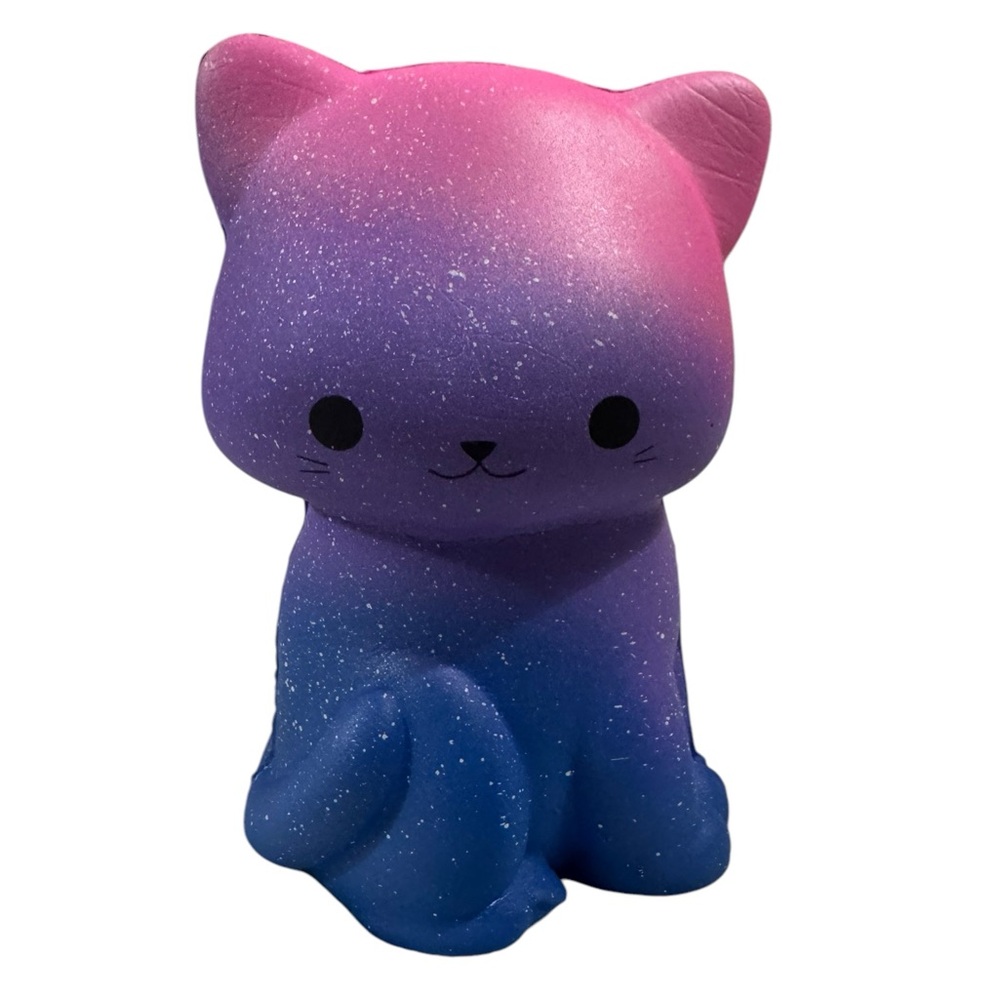 Speckled pink purple blue ombre cat shaped squishy toy 3.5”x5”